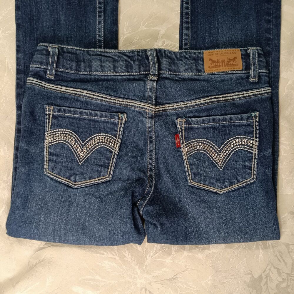 Levis Jeans Girls 10 Reg Dark Blue Skinny Embellished Stretch Adjustable Waist